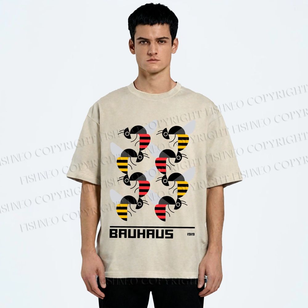 Unisex Bauhaus Geometric Bee Printed Washed Tee