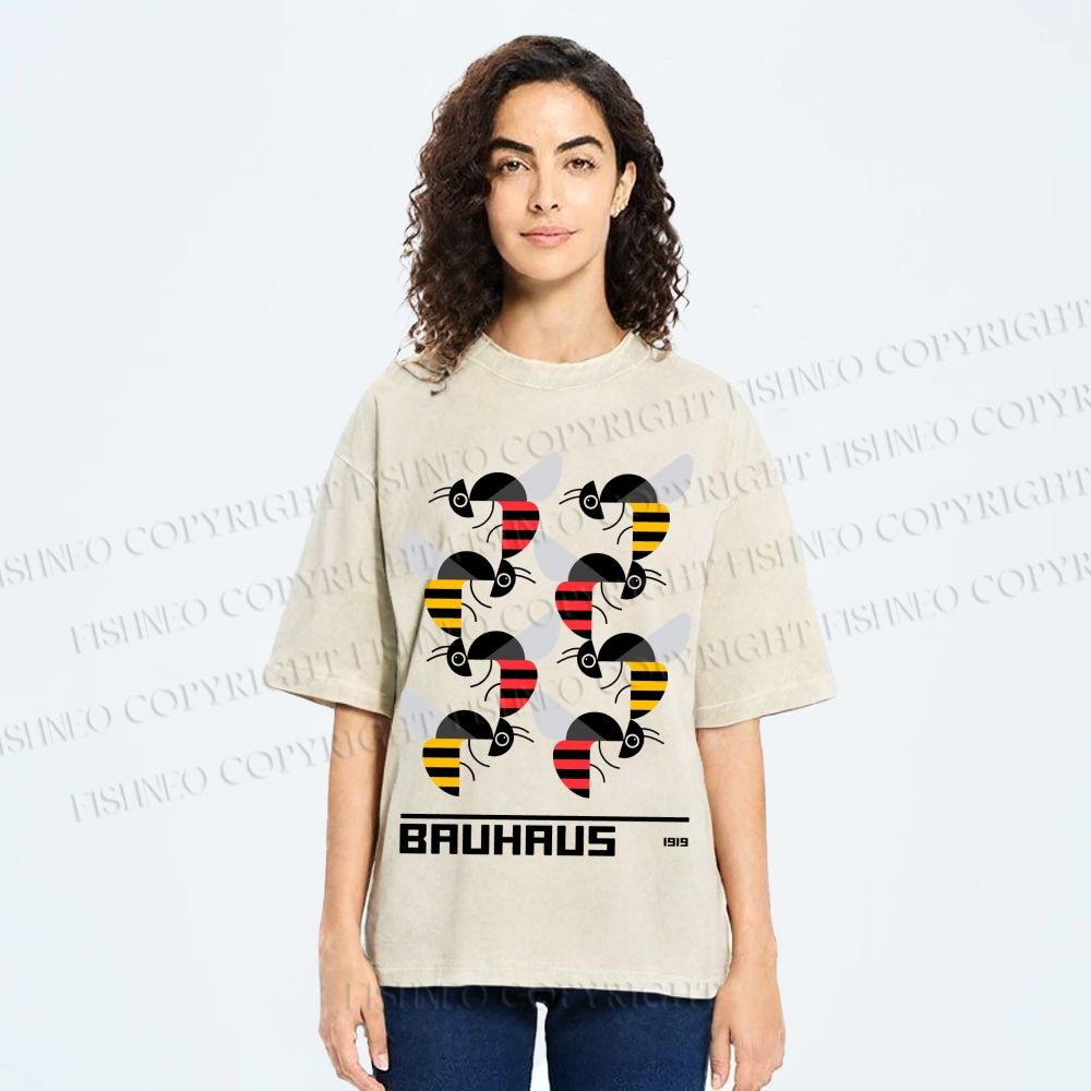 Unisex Bauhaus Geometric Bee Printed Washed Tee