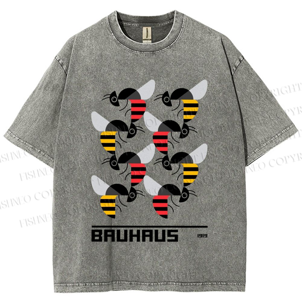 Unisex Bauhaus Geometric Bee Printed Washed Tee