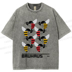 Unisex Bauhaus Geometric Bee Printed Washed Tee