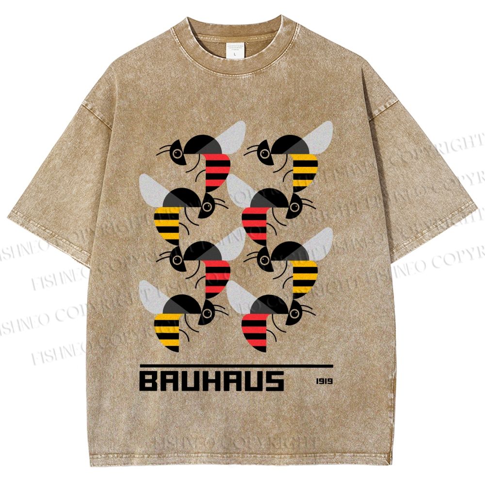 Unisex Bauhaus Geometric Bee Printed Washed Tee