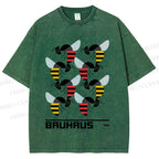 Unisex Bauhaus Geometric Bee Printed Washed Tee