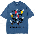 Unisex Bauhaus Geometric Bee Printed Washed Tee