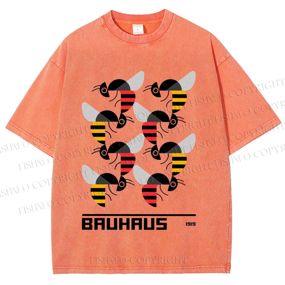 Unisex Bauhaus Geometric Bee Printed Washed Tee