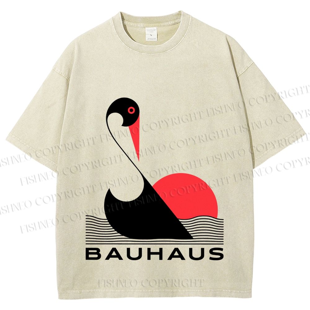 Unisex Bauhaus Abstract Swan Printed Washed Tee