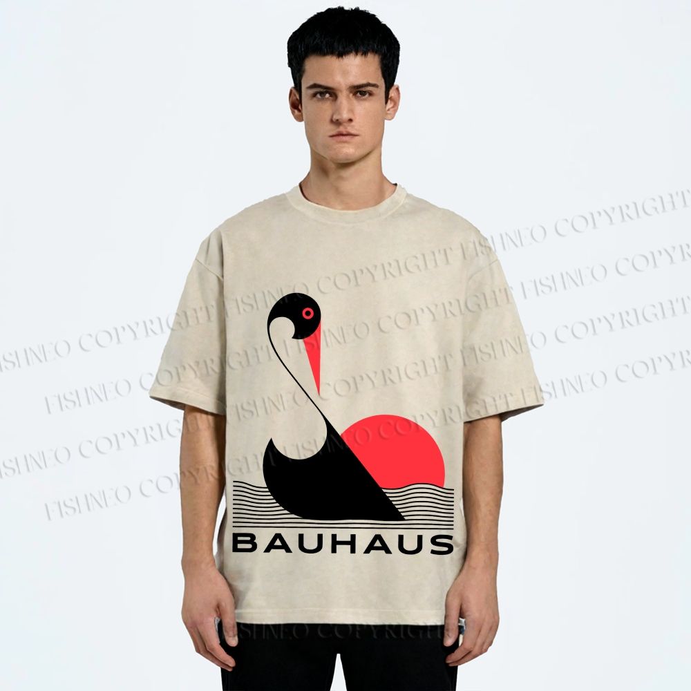 Unisex Bauhaus Abstract Swan Printed Washed Tee