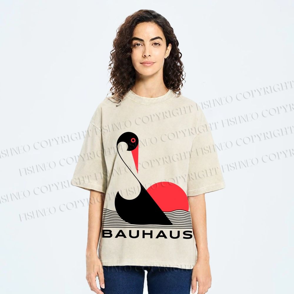 Unisex Bauhaus Abstract Swan Printed Washed Tee