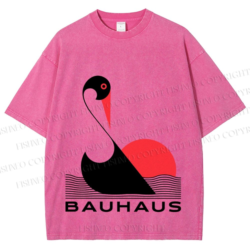 Unisex Bauhaus Abstract Swan Printed Washed Tee