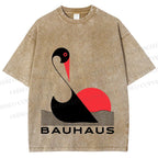 Unisex Bauhaus Abstract Swan Printed Washed Tee