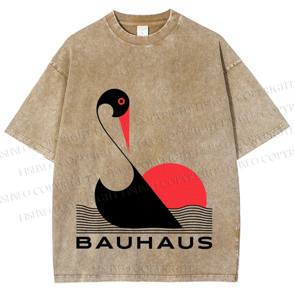 Unisex Bauhaus Abstract Swan Printed Washed Tee