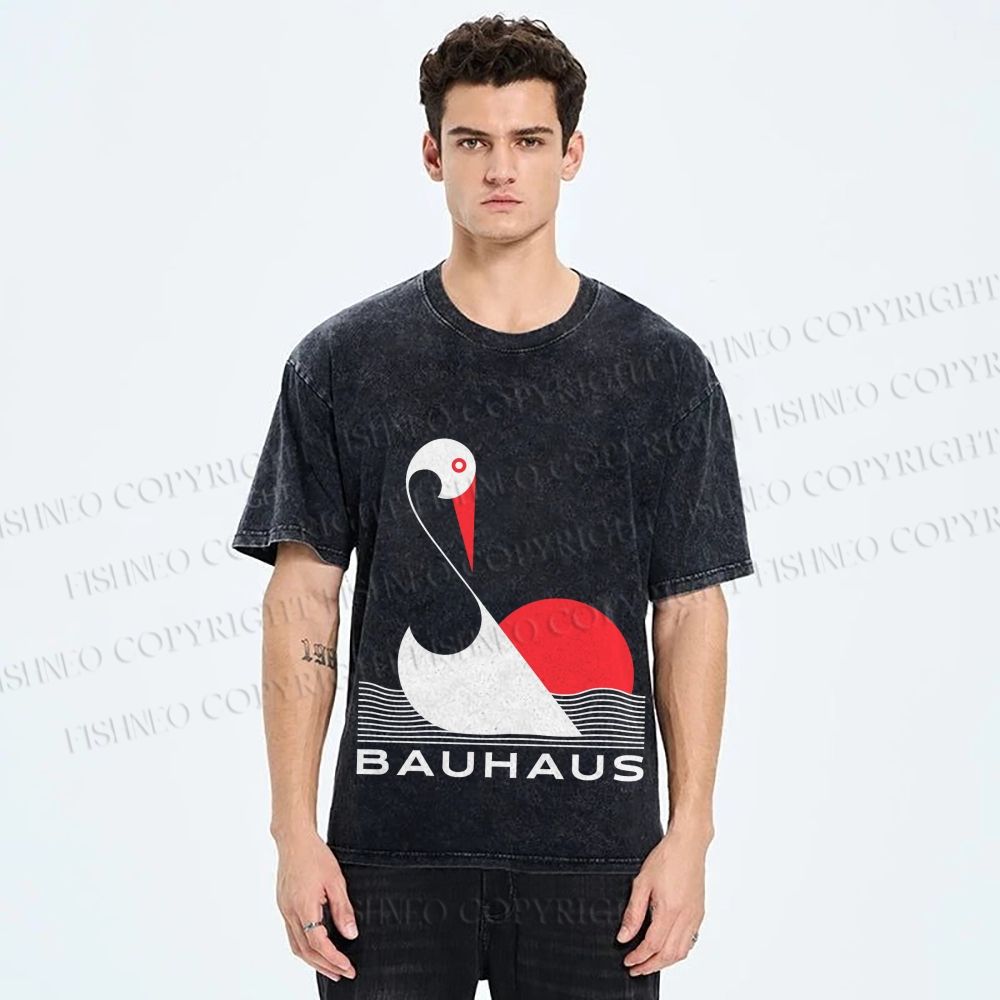 Unisex Bauhaus Abstract Swan Printed Washed Tee