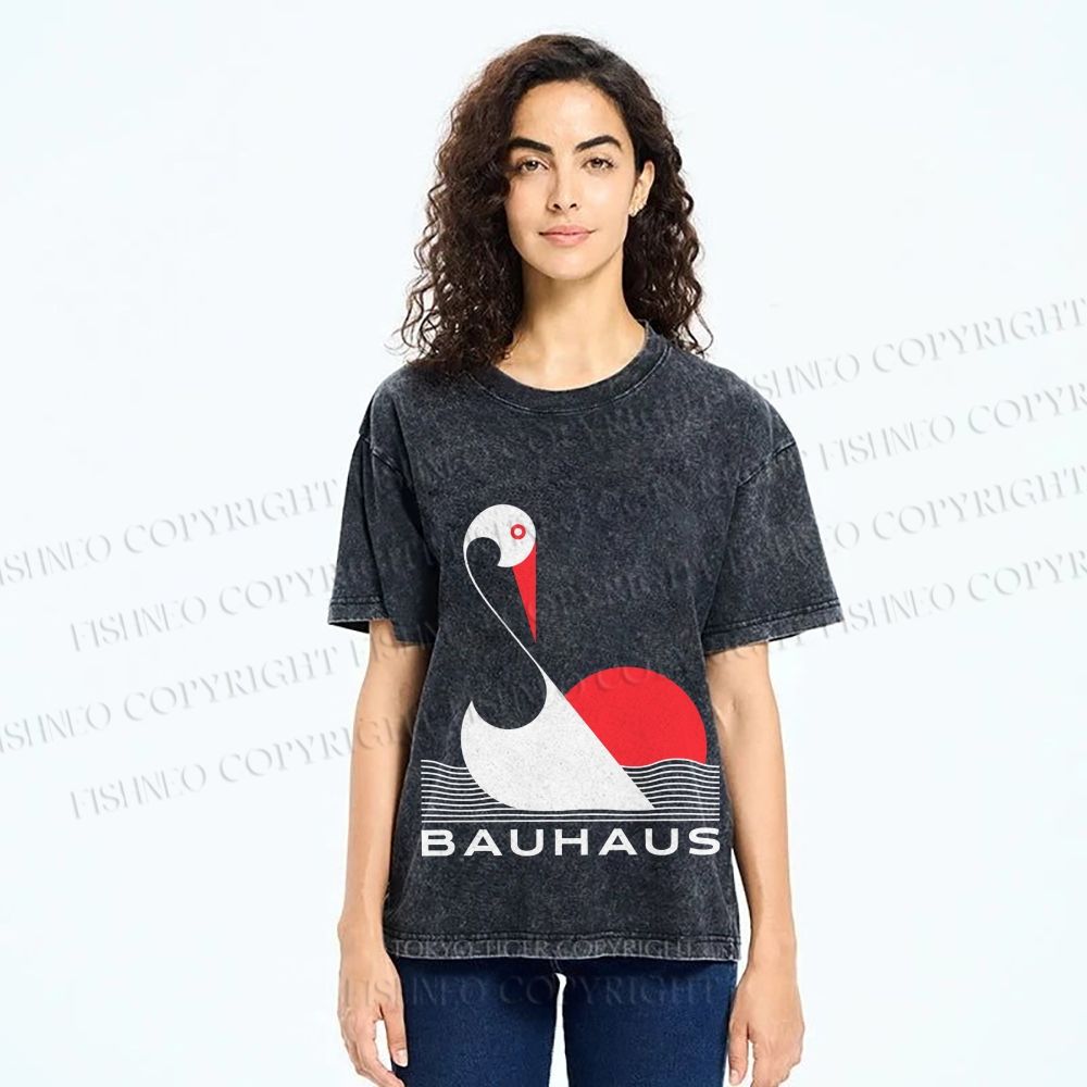 Unisex Bauhaus Abstract Swan Printed Washed Tee