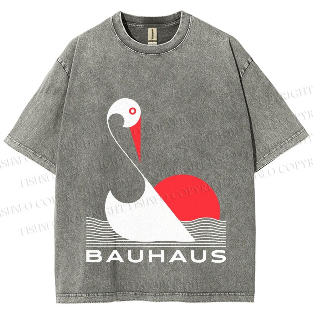 Unisex Bauhaus Abstract Swan Printed Washed Tee