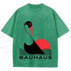 Unisex Bauhaus Abstract Swan Printed Washed Tee