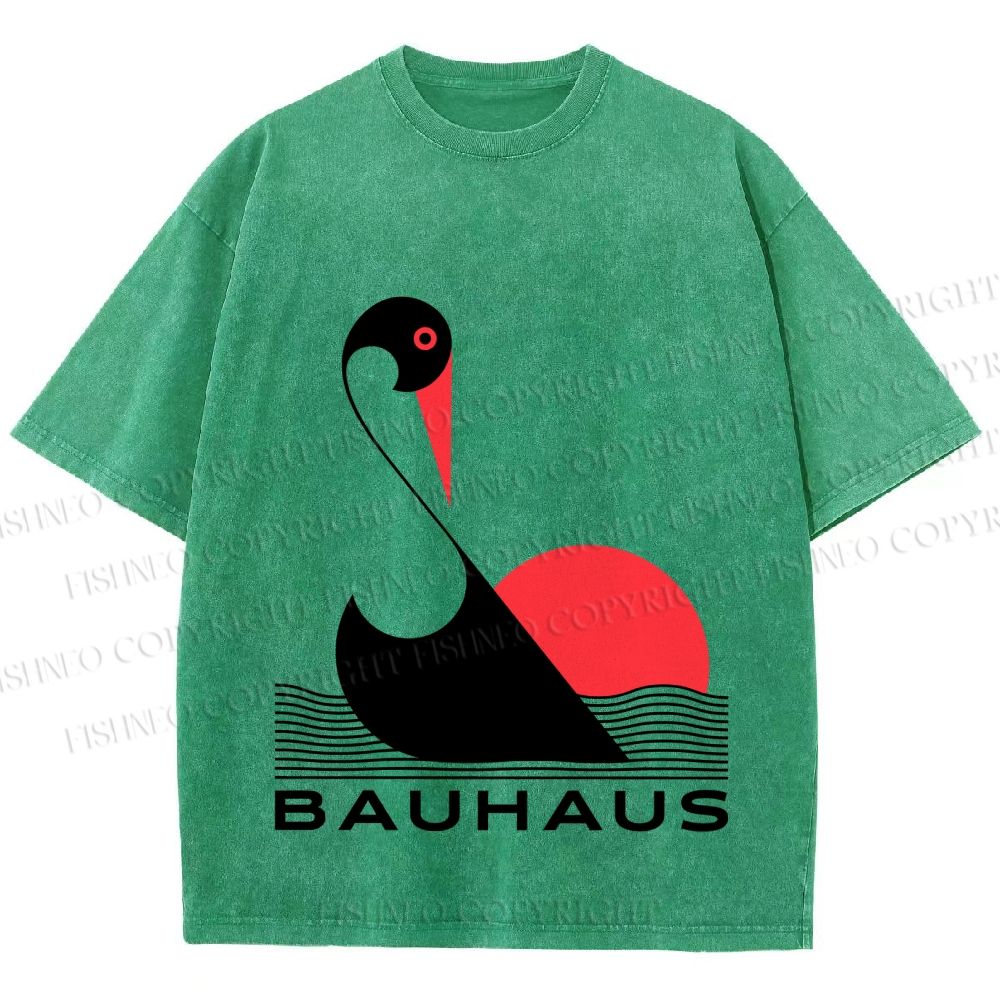 Unisex Bauhaus Abstract Swan Printed Washed Tee