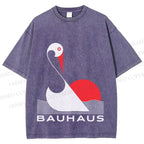 Unisex Bauhaus Abstract Swan Printed Washed Tee