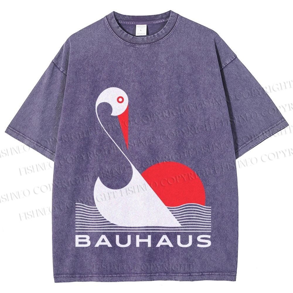 Unisex Bauhaus Abstract Swan Printed Washed Tee