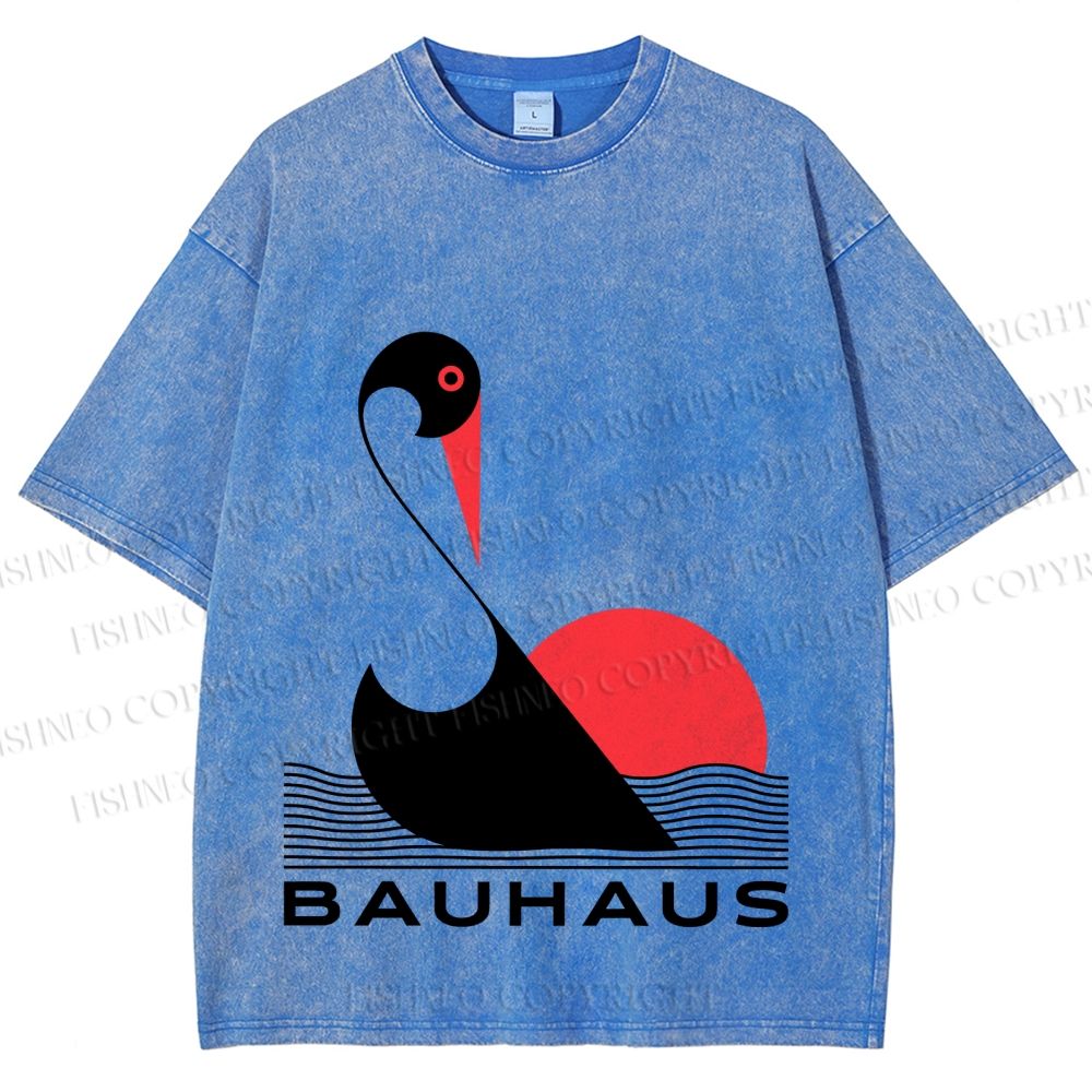 Unisex Bauhaus Abstract Swan Printed Washed Tee
