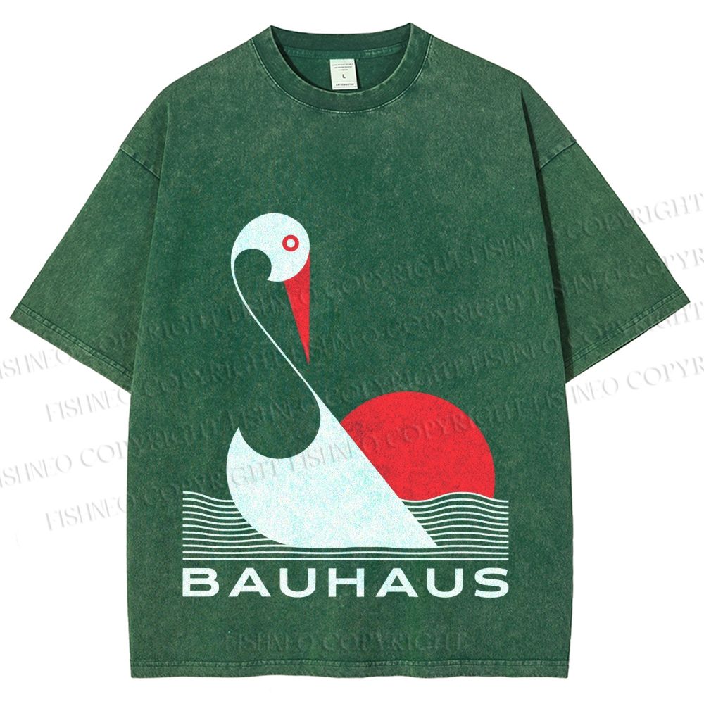 Unisex Bauhaus Abstract Swan Printed Washed Tee