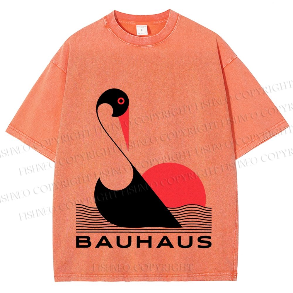 Unisex Bauhaus Abstract Swan Printed Washed Tee