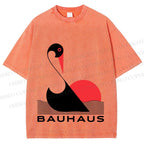 Unisex Bauhaus Abstract Swan Printed Washed Tee