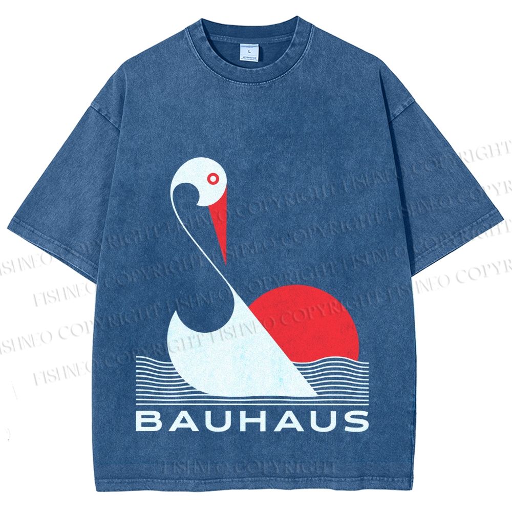 Unisex Bauhaus Abstract Swan Printed Washed Tee