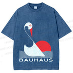 Unisex Bauhaus Abstract Swan Printed Washed Tee