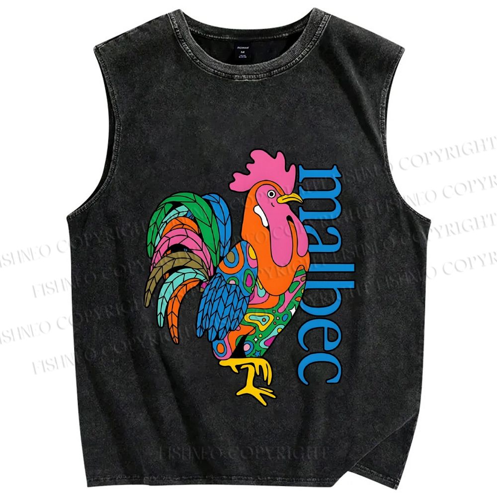 Unisex Multicolor Rooster Printed Washed Tank Top