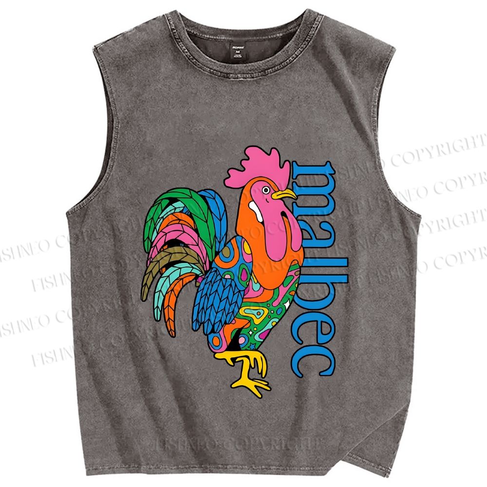 Unisex Multicolor Rooster Printed Washed Tank Top