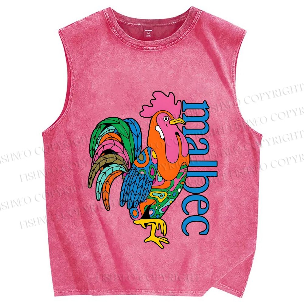 Unisex Multicolor Rooster Printed Washed Tank Top