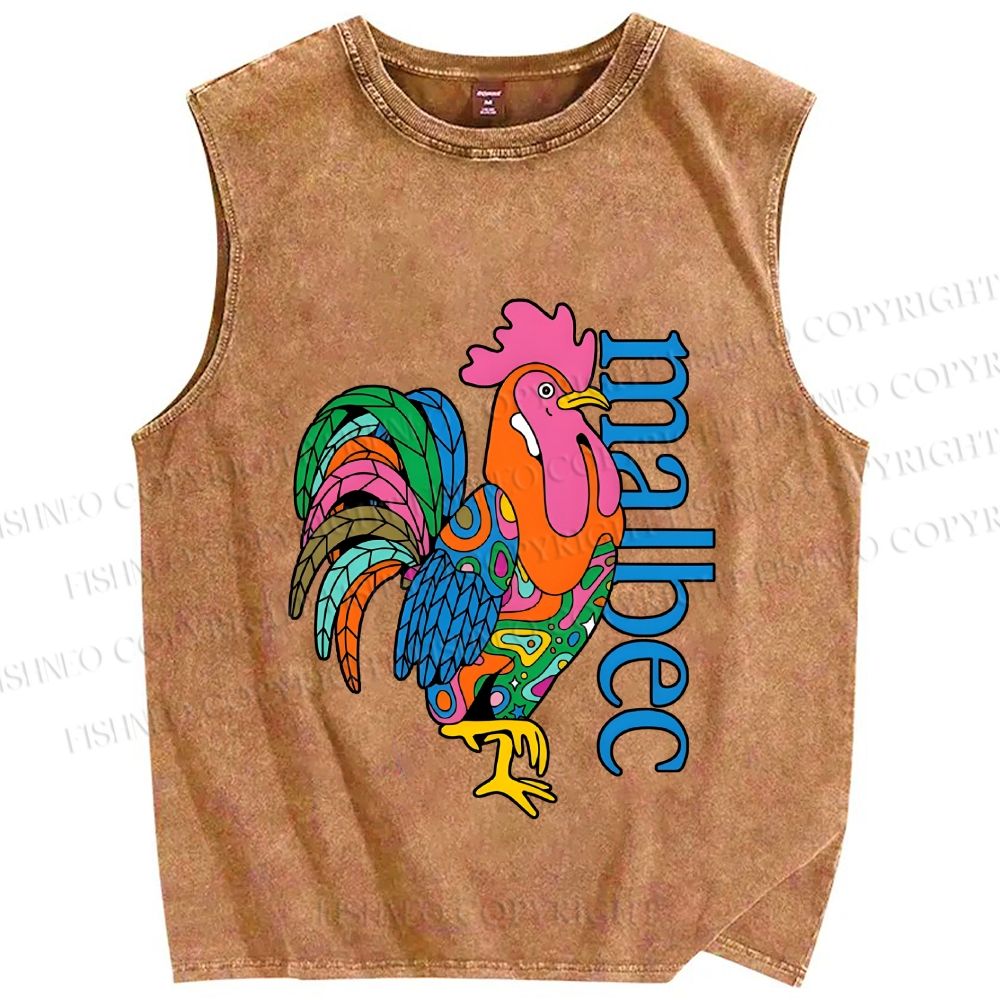 Unisex Multicolor Rooster Printed Washed Tank Top