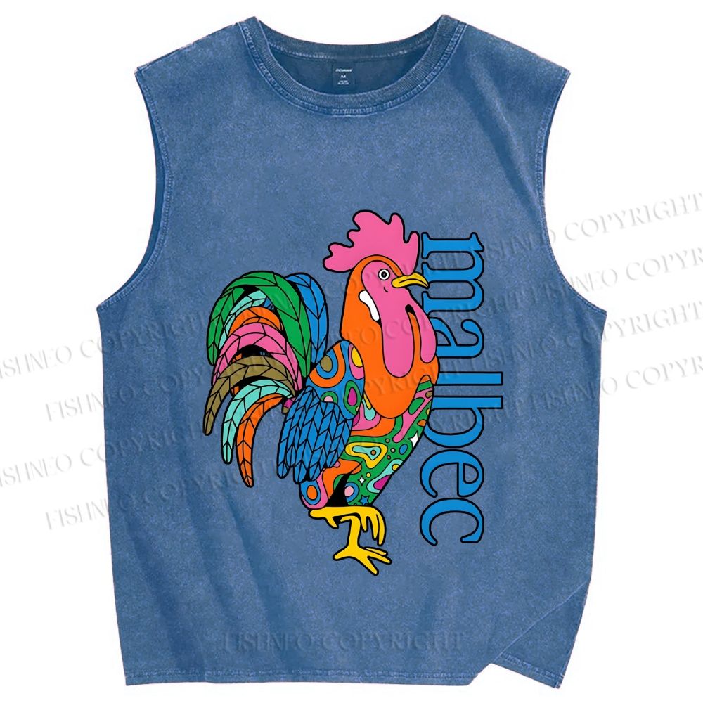 Unisex Multicolor Rooster Printed Washed Tank Top