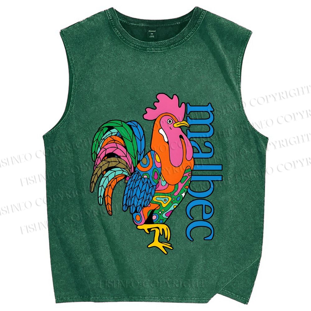 Unisex Multicolor Rooster Printed Washed Tank Top