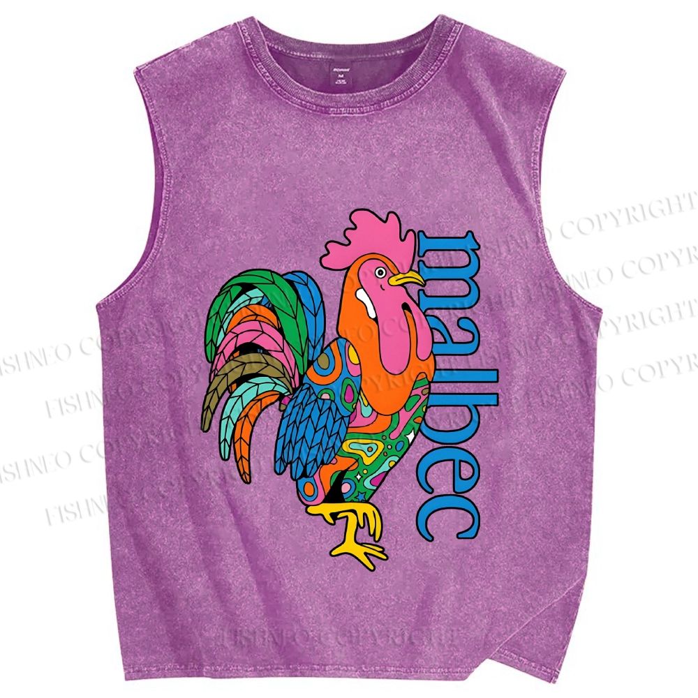 Unisex Multicolor Rooster Printed Washed Tank Top
