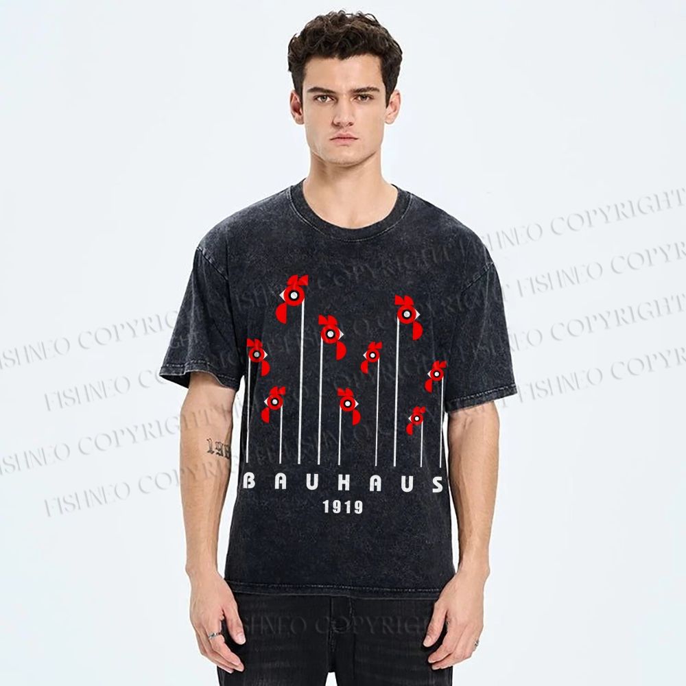 Unisex Bauhaus Geometric Bird Printed Washed Tee