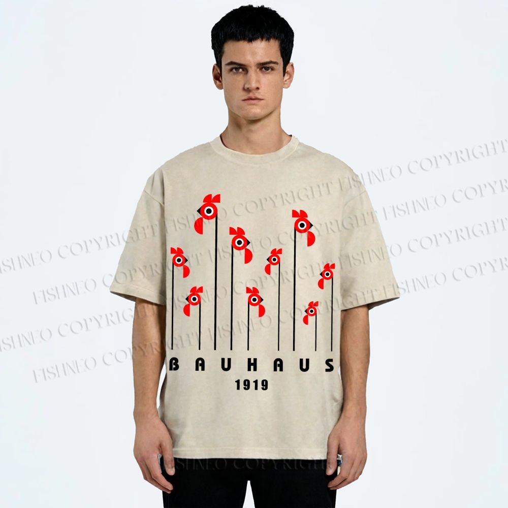 Unisex Bauhaus Geometric Bird Printed Washed Tee