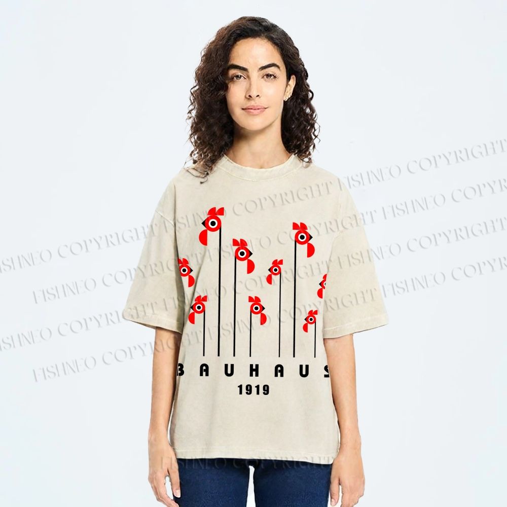 Unisex Bauhaus Geometric Bird Printed Washed Tee