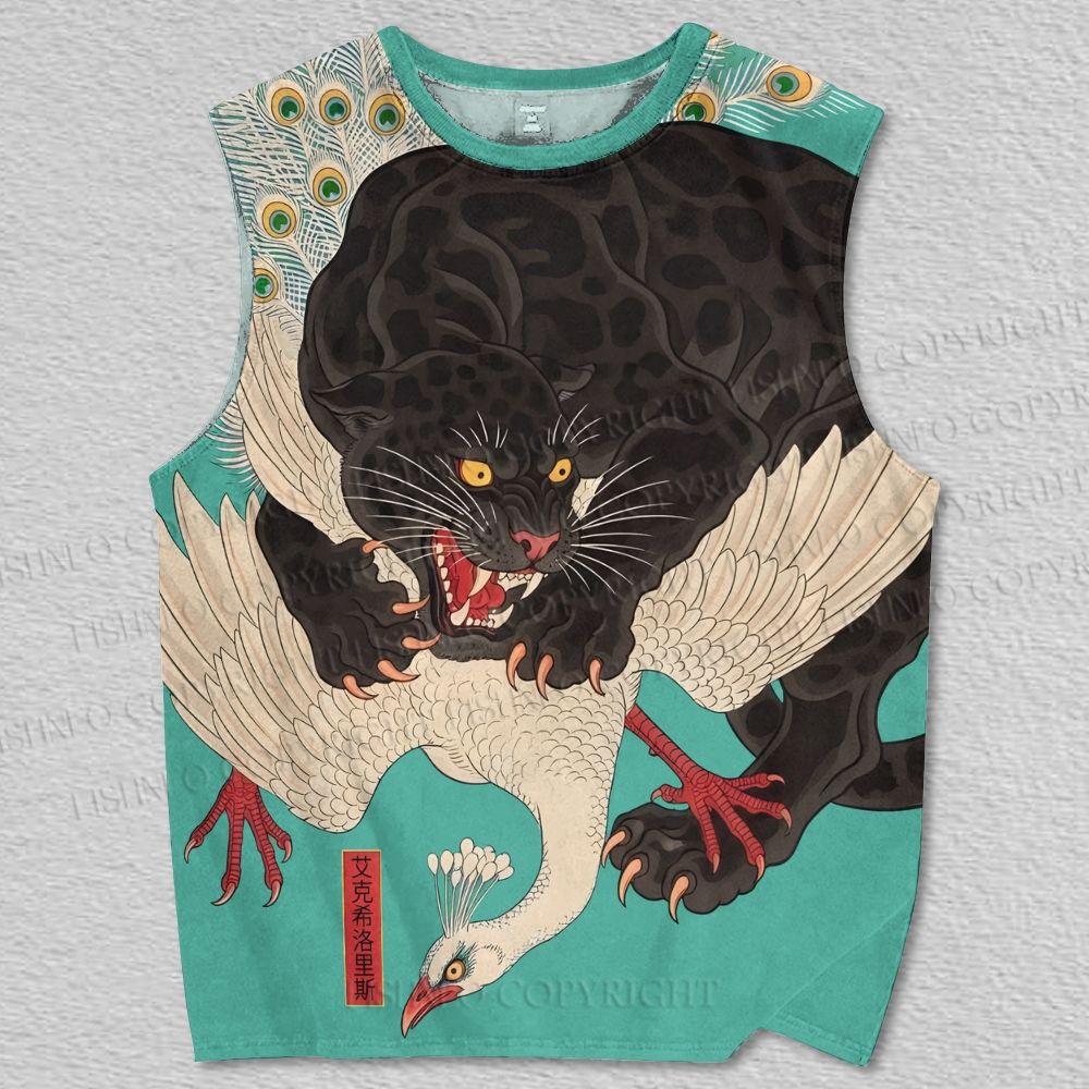 Unisex Ferocious Panther Japanese Ukiyo-e Vintage Printed Tank Top