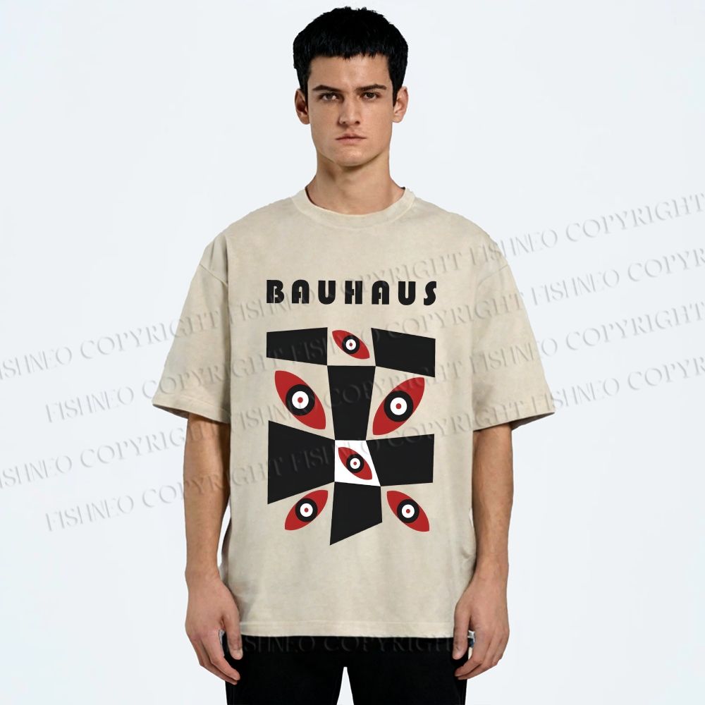 Unisex Bauhaus Eyes Geometric Printed Washed Tee