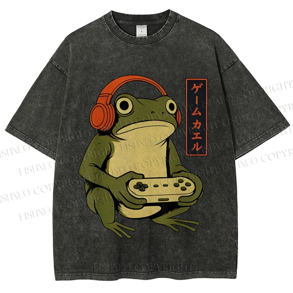Unisex Gamer Frog Printed Washed Tee