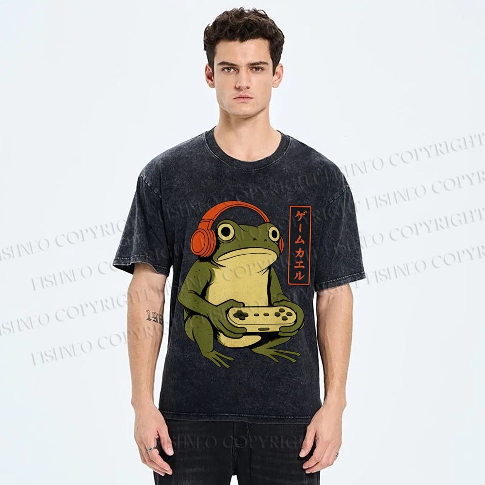 Unisex Gamer Frog Printed Washed Tee