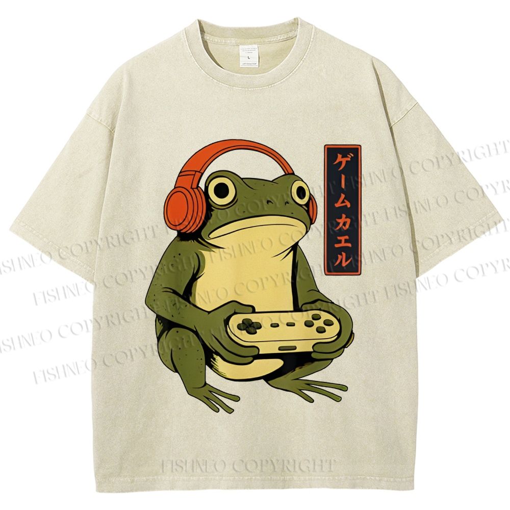 Unisex Gamer Frog Printed Washed Tee