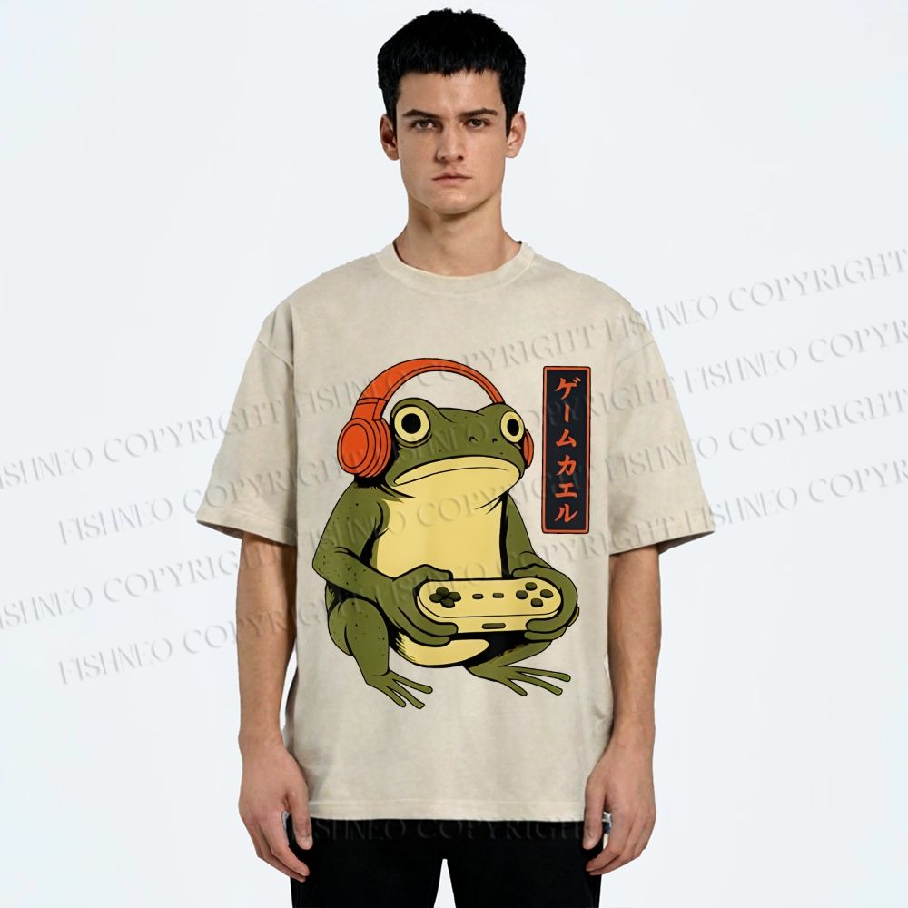 Unisex Gamer Frog Printed Washed Tee