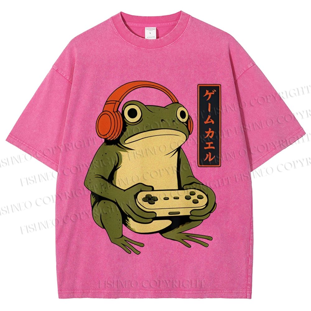 Unisex Gamer Frog Printed Washed Tee