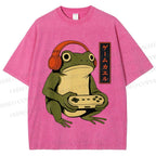 Unisex Gamer Frog Printed Washed Tee