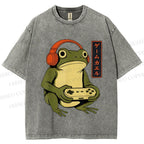 Unisex Gamer Frog Printed Washed Tee