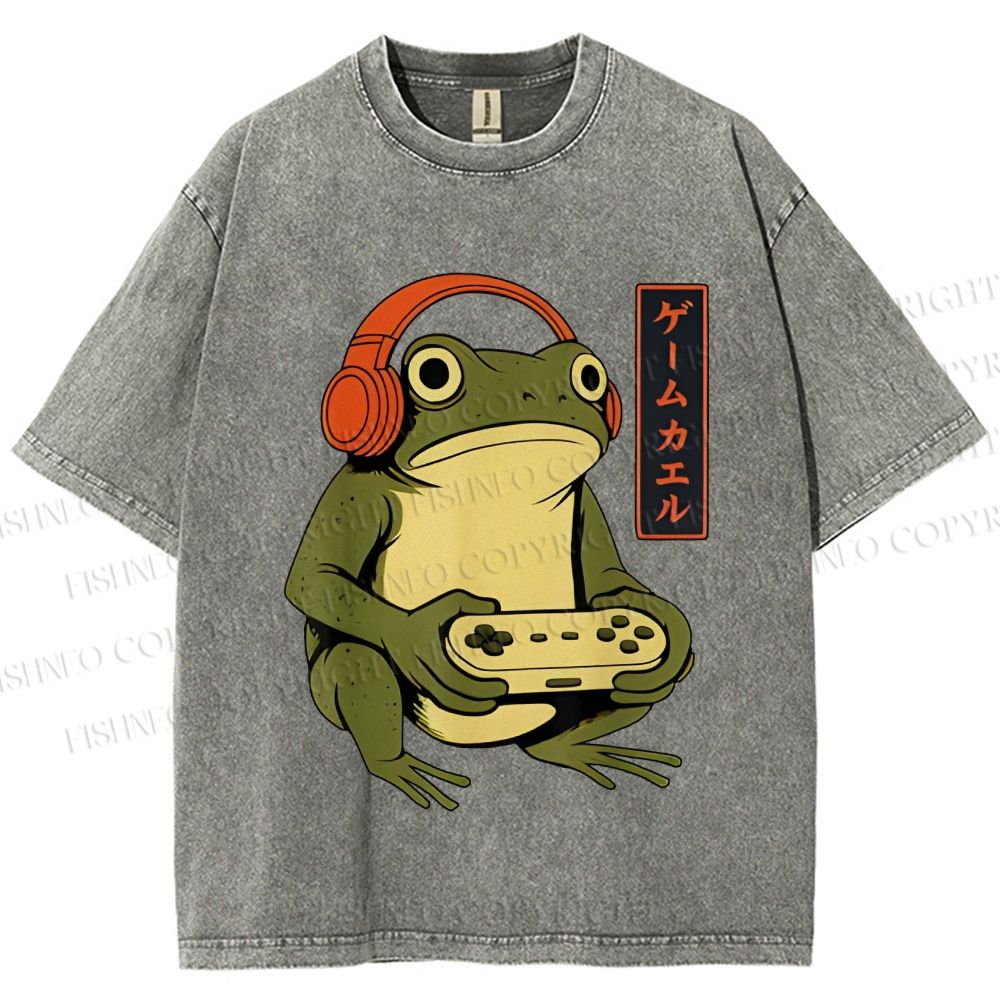 Unisex Gamer Frog Printed Washed Tee