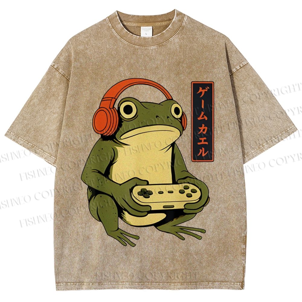 Unisex Gamer Frog Printed Washed Tee