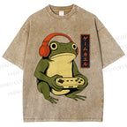 Unisex Gamer Frog Printed Washed Tee