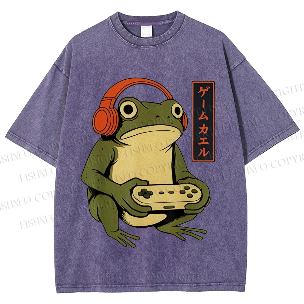 Unisex Gamer Frog Printed Washed Tee